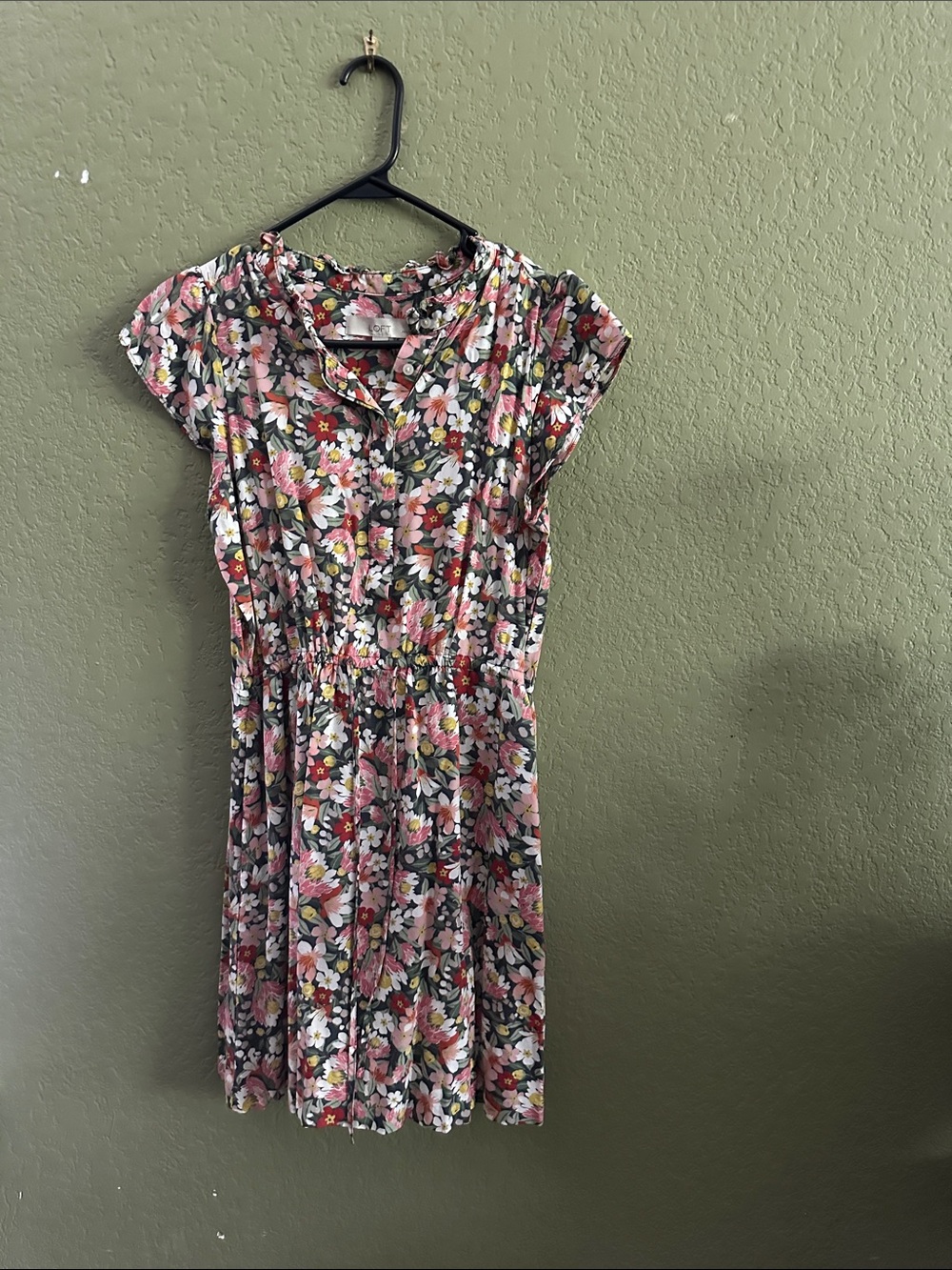 LOFT Pink Floral Short-Sleeve Mini Dress